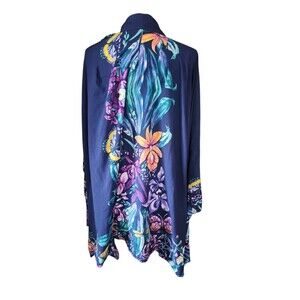 Soma Kimono Coverup Women's One Size Navy Exotic Floral Border Beach Butterfly
